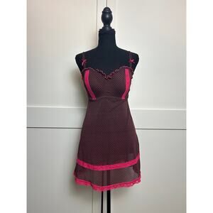 Pink Black Polka Dot Mesh Bra Top Size L Indie Sleaze Lingerie Y2K